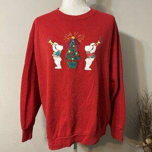 VTG Atlas Sportswear Women Red Pullover Sweatshirt Bears Christmas Tree Sz L USA